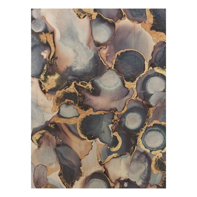 Print on wood - Marble Watercolour With Gold