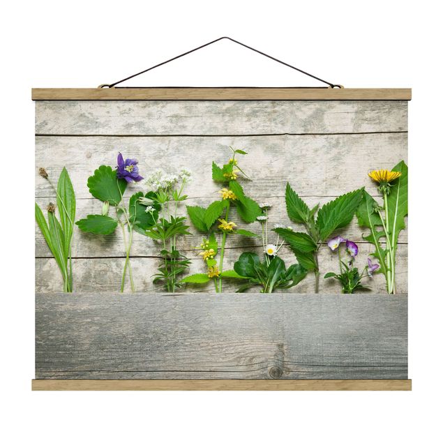 Fabric print with poster hangers - Medicinal and Meadow Herbs