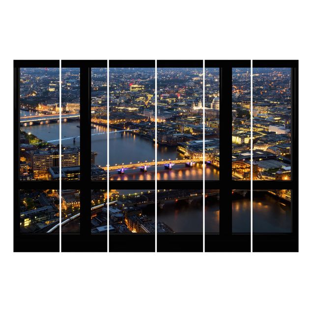 Sliding panel curtains set - Window view of London's skyline with bridge