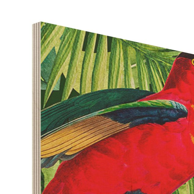 Print on wood - Colourful Collage - Parrots In The Jungle