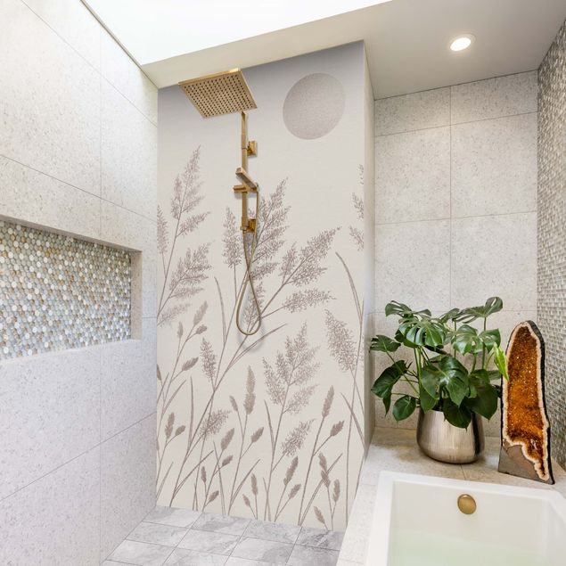 Shower wall cladding - Grasses And Moon In Silver