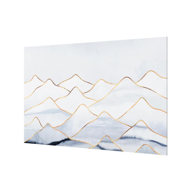 Glass splashback kitchen Watercolour Mountains White Gold
