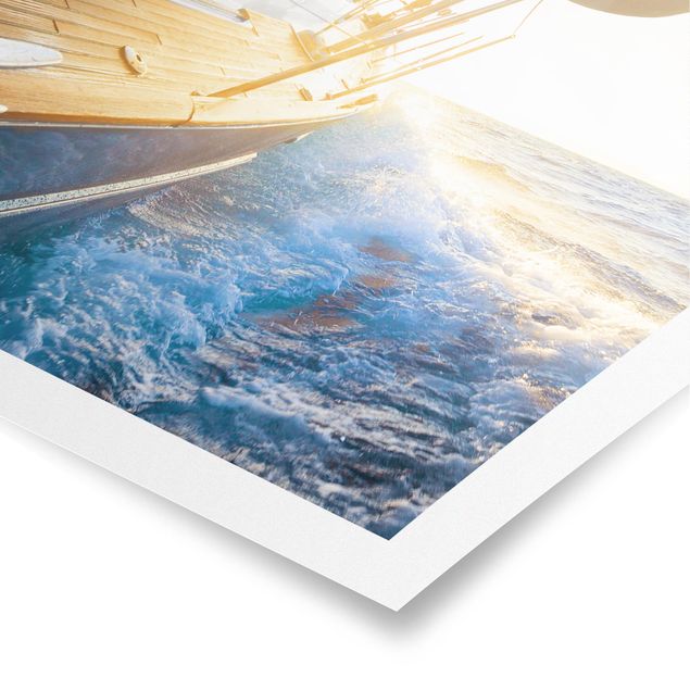Poster beach - Sailboat On Blue Ocean In Sunshine