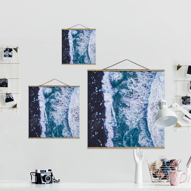 Fabric print with poster hangers - Aerial View - Jökulsárlón In Iceland Vertically