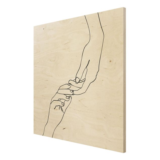 Print on wood - Line Art Hands Touching Black And White