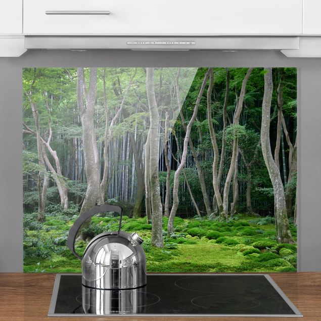 Glass splashback kitchen landscape Japanese Forest