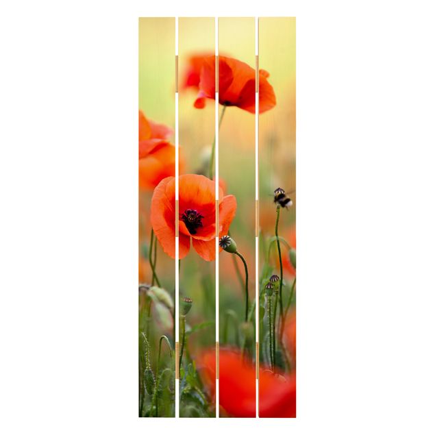Print on wood - Red Summer Poppy