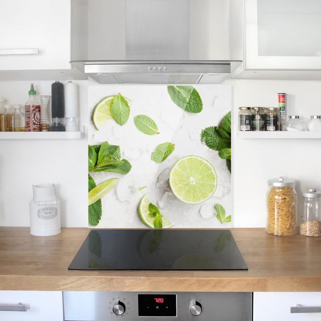 Glass splashback kitchen Lime Mint On Ice