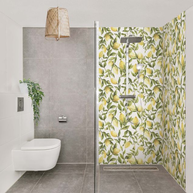 Shower wall cladding - Fruity Lemons With Leaves