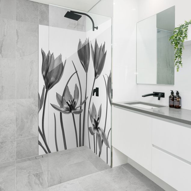Shower wall cladding - Seven Tulips Black And White