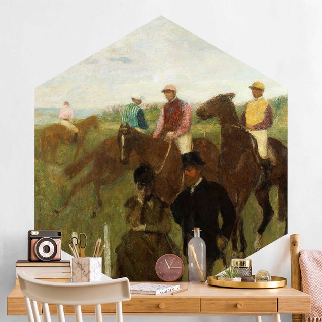 Self-adhesive hexagonal wall mural Edgar Degas - Jockeys On Race Track