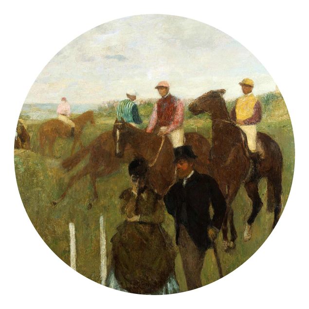 Self-adhesive round wallpaper - Edgar Degas - Jockeys On Race Track