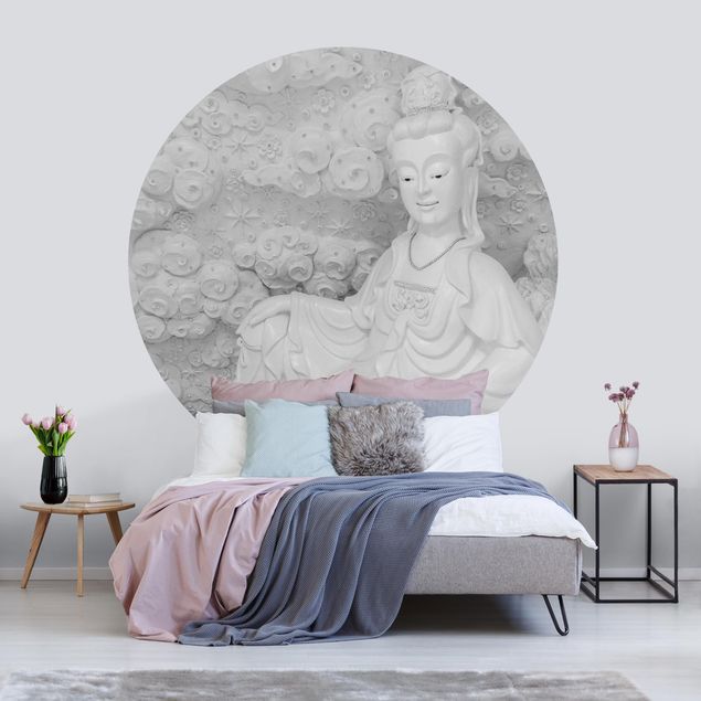 Self-adhesive round wallpaper - Noble Buddha Statue In Black And White