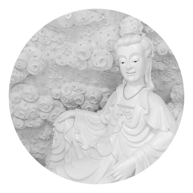 Self-adhesive round wallpaper - Noble Buddha Statue In Black And White