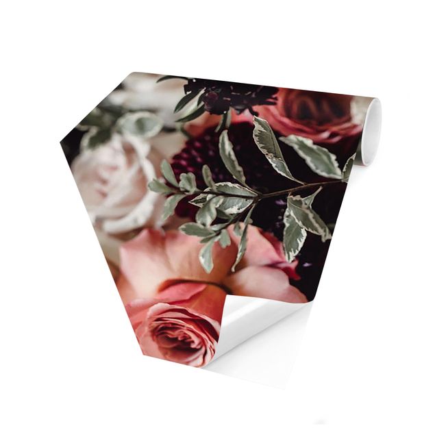 Self-adhesive hexagonal pattern wallpaper - Elegant Flower Bouquet