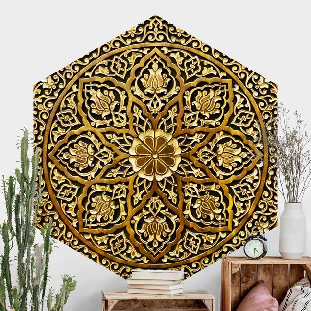 Hexagonal wallpapers Noble Mandala In Wood Look