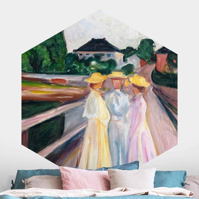 Hexagonal wallpapers Edvard Munch - Three Girls
