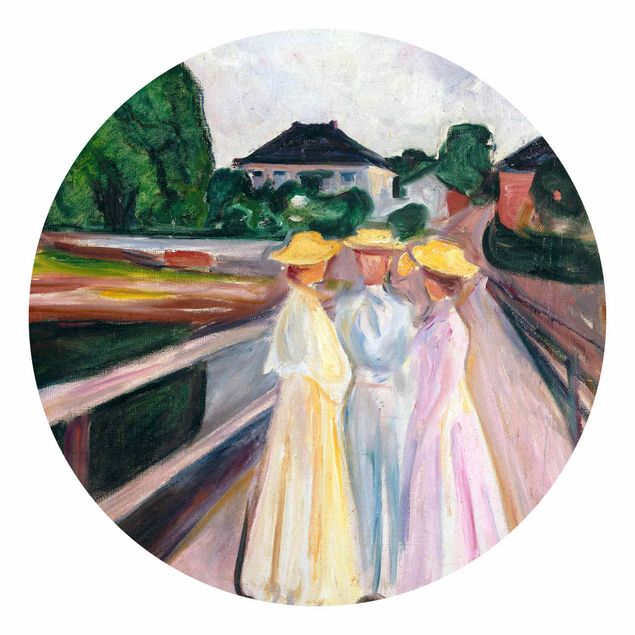 Self-adhesive round wallpaper - Edvard Munch - Three Girls on the Bridge