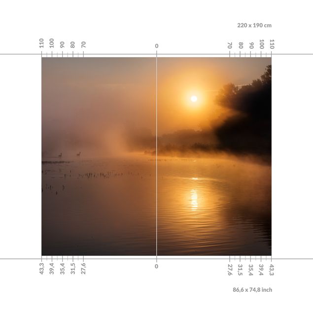 Shower wall cladding - Sunrise Over A Lake With Deer In Fog