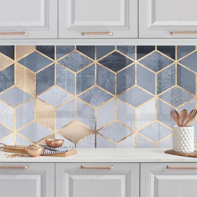 Kitchen splashback patterns Blue White Golden Geometry