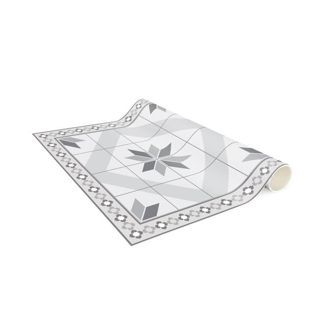 rug tile pattern Geometrical Tiles Rhombic Flower Grey With Narrow Border