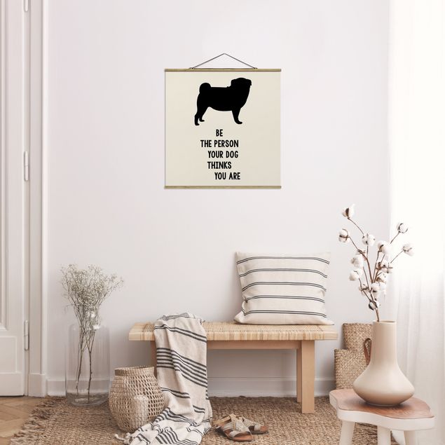 Fabric print with poster hangers - Thinking Pug