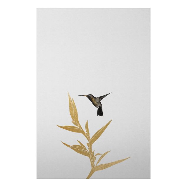 Print on aluminium - Hummingbird And Tropical Golden Blossom II