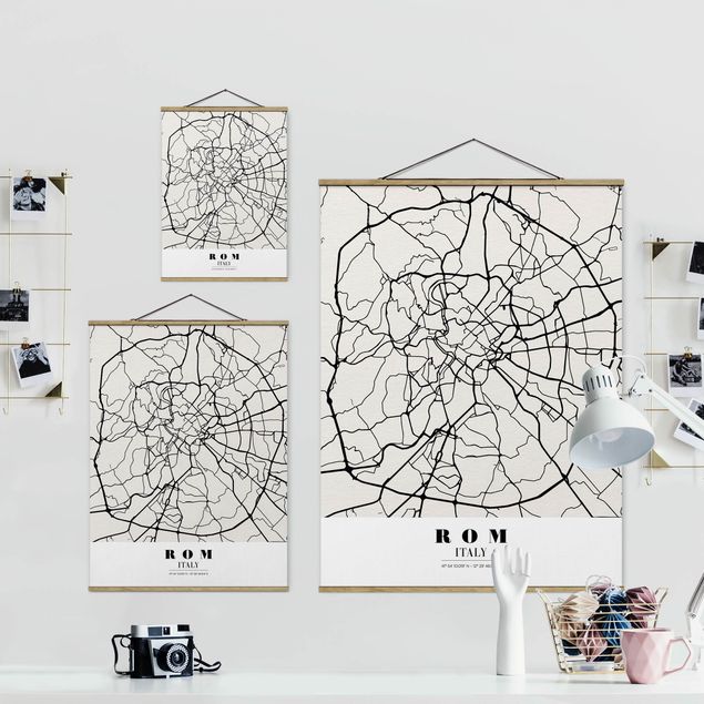 Fabric print with poster hangers - Rome City Map - Classical