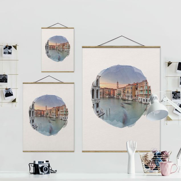 Fabric print with poster hangers - WaterColours - Grand Canal View From The Rialto Bridge Venice