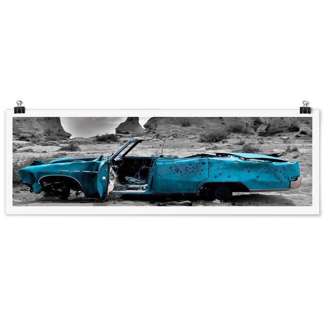 Panoramic poster black and white - Turquoise Cadillac