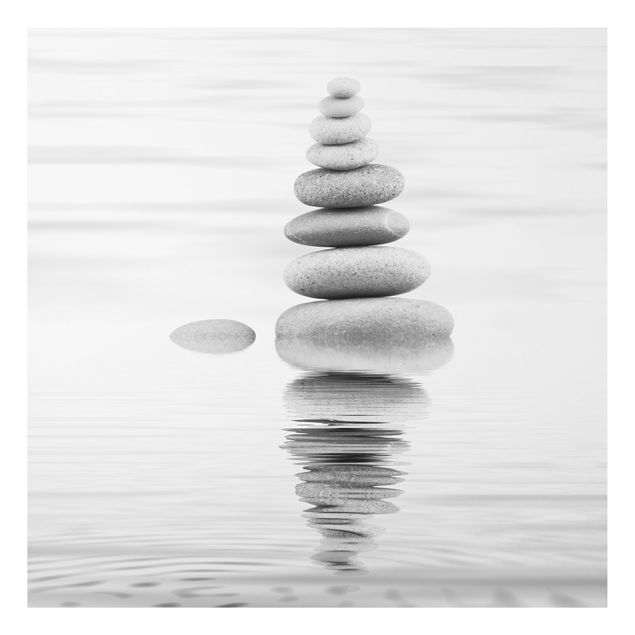 Print on aluminium - Stone Tower In Water Black And White
