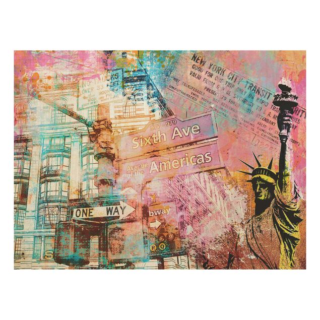 Print on wood - Sixth Avenue New York Collage