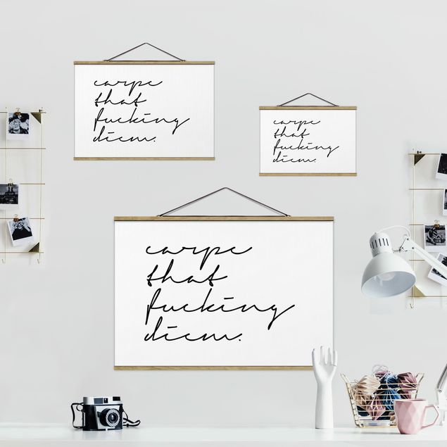 Fabric print with poster hangers - Carpe Diem Calligraphy