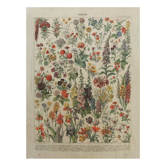 Print on wood - Vintage Board Flowers IV