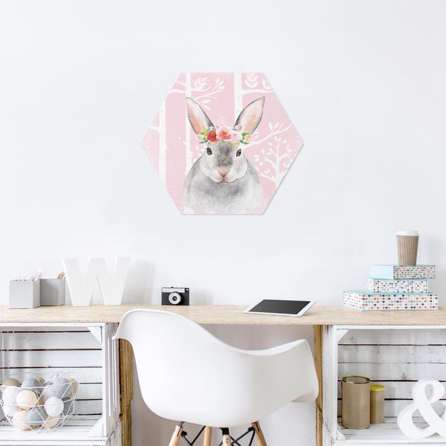 Hexagon Picture Forex - Watercolor Bunny Pink