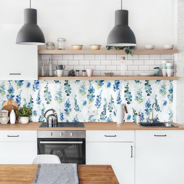 Kitchen splashbacks Magnificent Flowers In Blue
