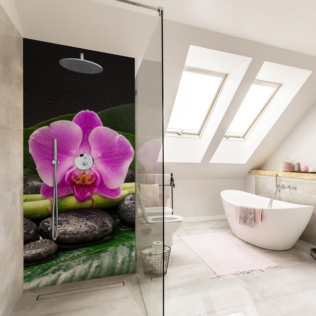 Shower panels Green bamboo With Orchid Flower