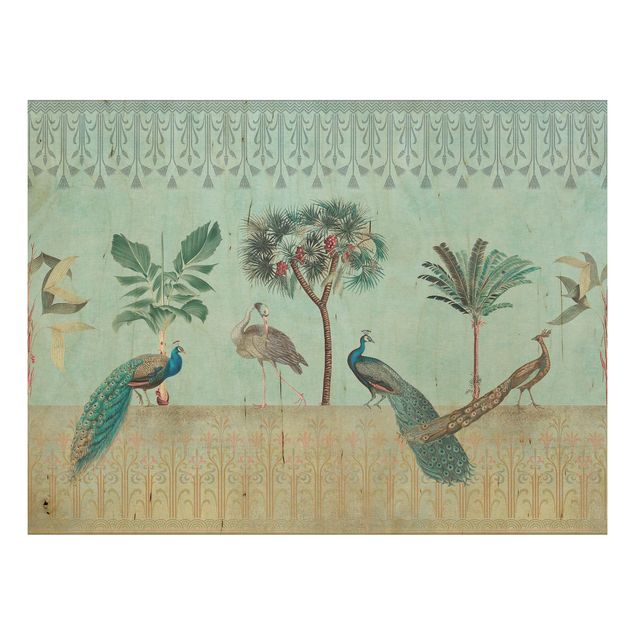 Print on wood - Vintage Collage - Tropical Bird With Palm Trees