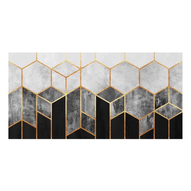 Glass splashbacks Golden Hexagons Black And White