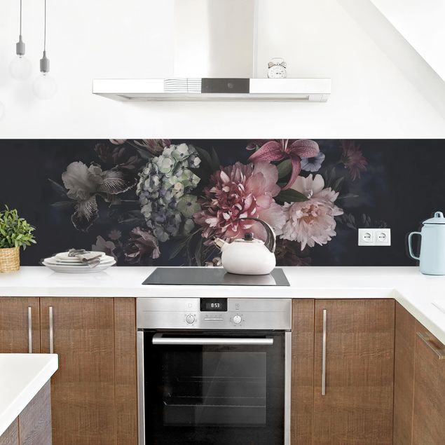 Kitchen wall cladding - Flowers With Fog On Black