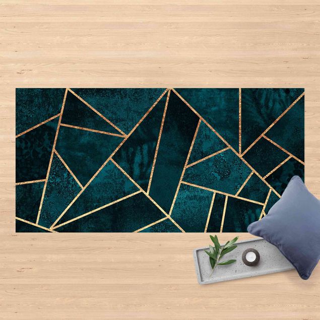 outdoor balcony rug Dark Turquoise With Gold
