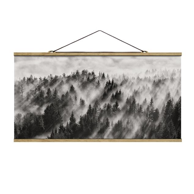 Fabric print with poster hangers - Light Rays In The Coniferous Forest