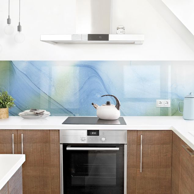 Kitchen wall cladding - Mottled Moss Green With Blue