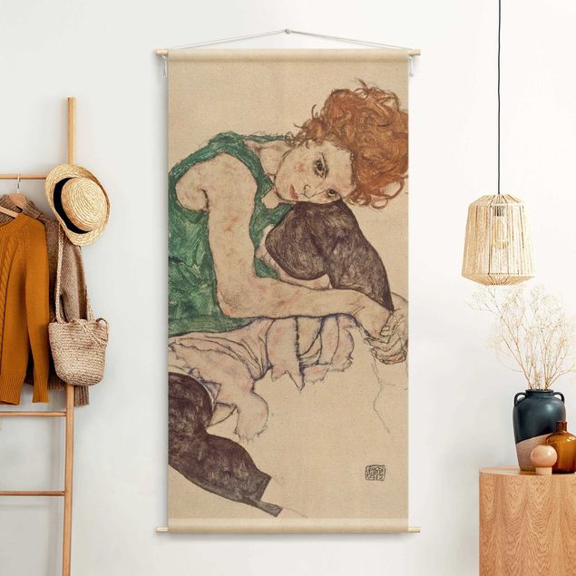 modern tapestry wall hanging Egon Schiele - Sitting Woman With Bent Knee