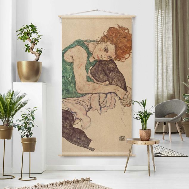 extra large wall tapestry Egon Schiele - Sitting Woman With Bent Knee