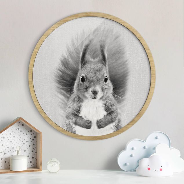 Framed prints round Squirrel Elisabeth Black And White