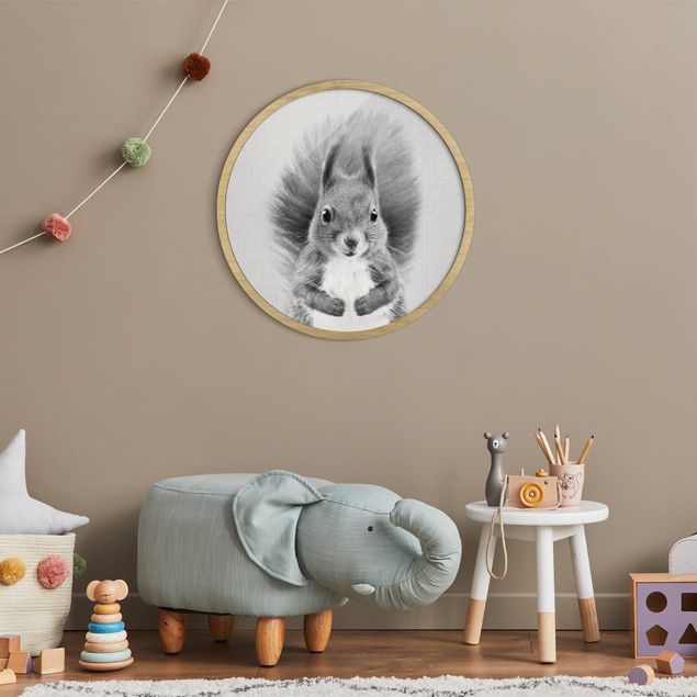 Circular framed print - Squirrel Elisabeth Black And White