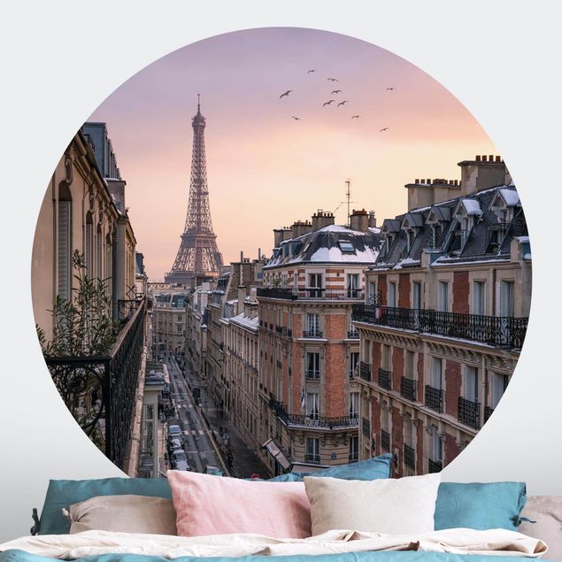 Self-adhesive round wallpaper - The Eiffel Tower In The Setting Sun