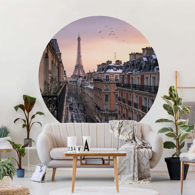 Self-adhesive round wallpaper - The Eiffel Tower In The Setting Sun