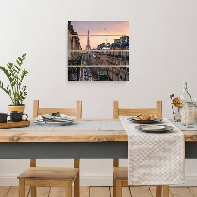 Print on wood - The Eiffel Tower In The Setting Sun